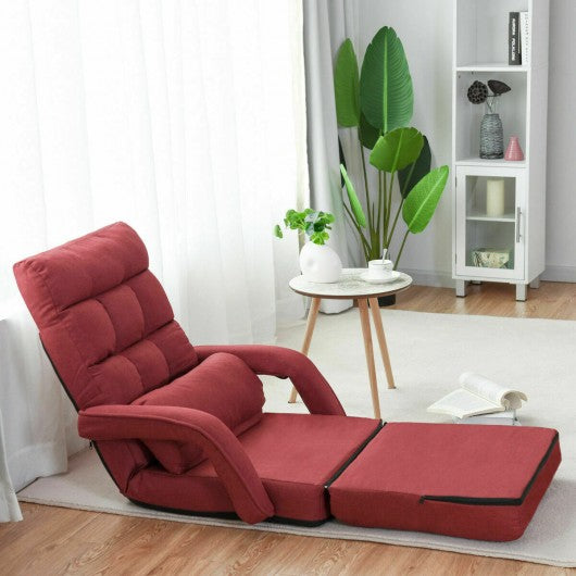 Folding Floor Massage Chair Lazy Sofa with Armrests Pillow Red