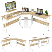 Load image into Gallery viewer, 88.5 Inch L Shaped Reversible Computer Desk Table with Monitor Stand-Oak
