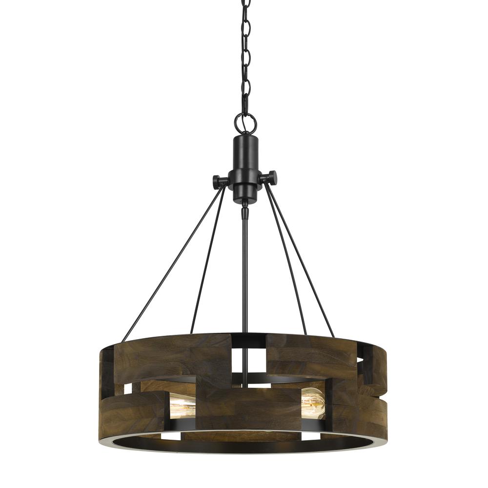 60W X 3 Bradford Metal And Wood Chandelier (Edison Bulbs Not Included)