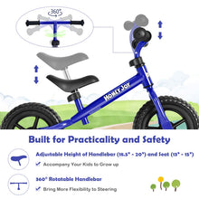 Load image into Gallery viewer, Kids No Pedal Balance Bike with Adjustable Handlebar and Seat-Blue
