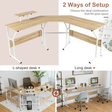 Load image into Gallery viewer, 88.5 Inch L Shaped Reversible Computer Desk Table with Monitor Stand-Oak
