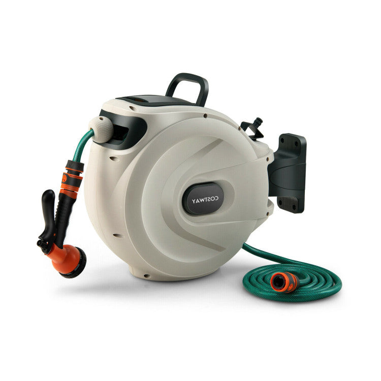 Wall Mounted Retractable Garden Hose Reel with Hose Nozzle