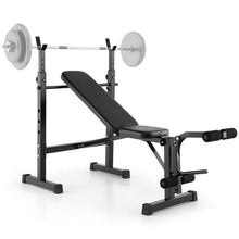 Load image into Gallery viewer, Adjustable Weight Bench and Barbell Rack Set with Weight Plate Post
