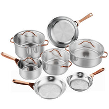 Load image into Gallery viewer, 11 Pieces Stainless Steel Kitchen Cookware Set with Gold Stay-Cool Handles
