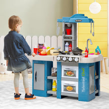 Load image into Gallery viewer, 67 Pieces Play Kitchen Set for Kids with Food and Realistic Lights and Sounds-Blue
