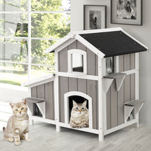 Load image into Gallery viewer, Outdoor 2-Story Wooden Feral Cat House with Escape Door-Gray
