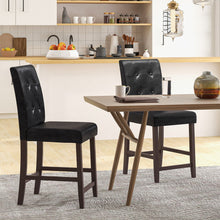 Load image into Gallery viewer, Set of 2 Bar Stools with Rubber Wood Legs and Button-Tufted Back
