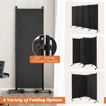 Load image into Gallery viewer, 4-Panel Folding Room Divider 6 Feet Rolling Privacy Screen with Lockable Wheels-Black
