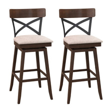 Load image into Gallery viewer, Set of 2 Wooden Swivel Bar Stools with Cushioned Seat and Open X Back-30 inches
