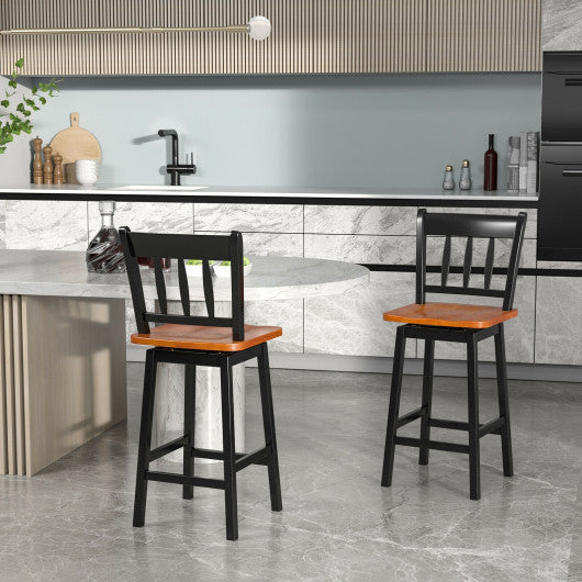 24.5 Inches Set of 2 Swivel Bar Stools with 360° Swiveling-Black