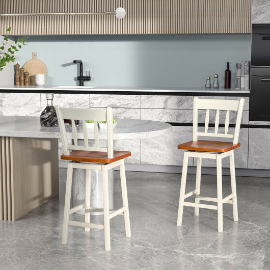 24.5 Inches Set of 2 Swivel Bar Stools with 360° Swiveling-White