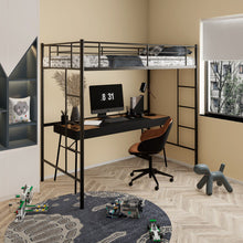 Load image into Gallery viewer, Twin Size Space-saving Metal Loft Bed with Full-Length Guardrail and 2 Ladders-Black
