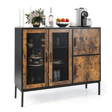 Load image into Gallery viewer, 48&quot; Industrial Kitchen Buffet Sideboard with Metal Mesh Doors and Anti-toppling Device-Brown
