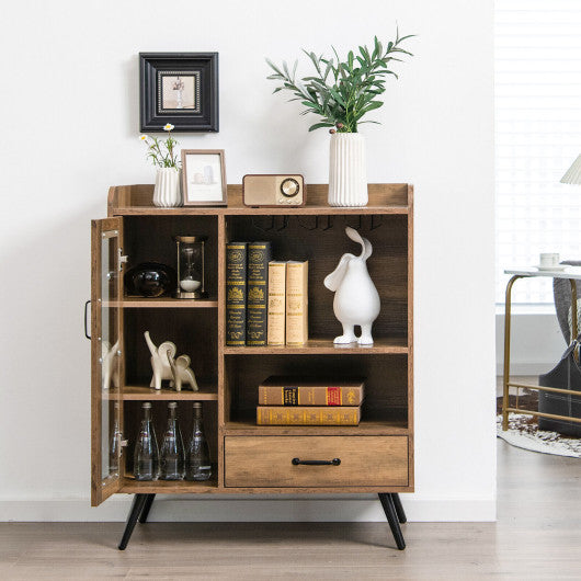 Buffet Sideboard with Removable Wine Rack and Glass Holder-Rustic Brown