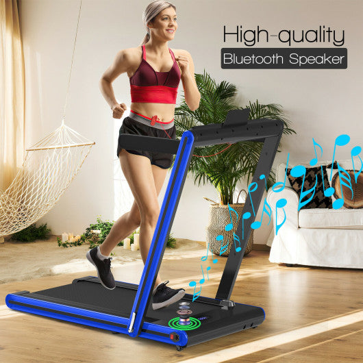 2-in-1 Folding Treadmill 2.25HP Jogging Machine with Dual LED Display-Navy