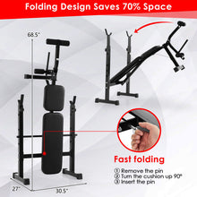 Load image into Gallery viewer, Adjustable Weight Bench and Barbell Rack Set with Weight Plate Post
