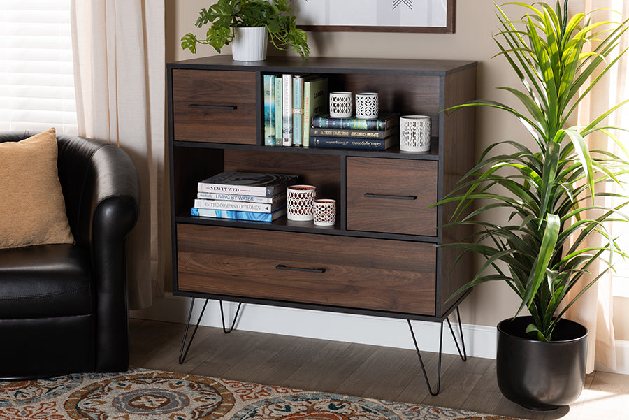 Baxton Studio Charis Modern and Transitional Two-Tone Walnut Brown and Black Finished Wood 1-Drawer Bookcase