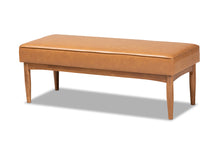 Load image into Gallery viewer, Baxton Studio Arvid Mid-Century Modern Tan Faux Leather Upholstered and Walnut Brown Finished Wood Dining Bench
