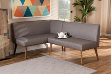 Load image into Gallery viewer, Baxton Studio Odessa Mid-Century Modern Grey Fabric Upholstered and Walnut Brown Finished 2-Piece Wood Dining Nook Banquette Set
