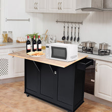 Load image into Gallery viewer, Kitchen Island Trolley Cart Wood with Drop-Leaf Tabletop and Storage Cabinet-Black
