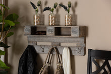 Load image into Gallery viewer, Baxton Studio Ferguson Vintage Rustic Whitewashed Grey Oak Finished Wood Wall Mounted Coat Rack with Shelves
