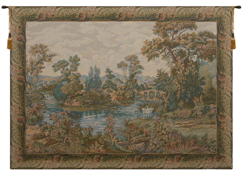 Swan in the Lake Medium with Border Italian Tapestry