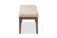 Load image into Gallery viewer, Baxton Studio Walsh Mid-Century Modern Beige Fabric Upholstered and Walnut Brown Finished Wood Dining Bench
