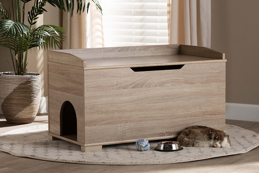 Baxton Studio Mariam Modern and Contemporary Oak Finished Wood Cat Litter Box Cover House