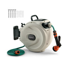 Load image into Gallery viewer, Wall Mounted Retractable Garden Hose Reel with Hose Nozzle
