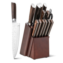 Load image into Gallery viewer, 15 Pieces Stainless Steel Knife Block Set with Ergonomic Handle
