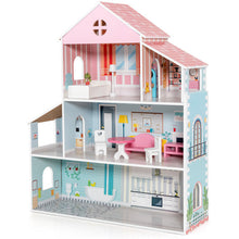 Load image into Gallery viewer, 3-Tier Toddler Doll House with Furniture Gift for Age over 3
