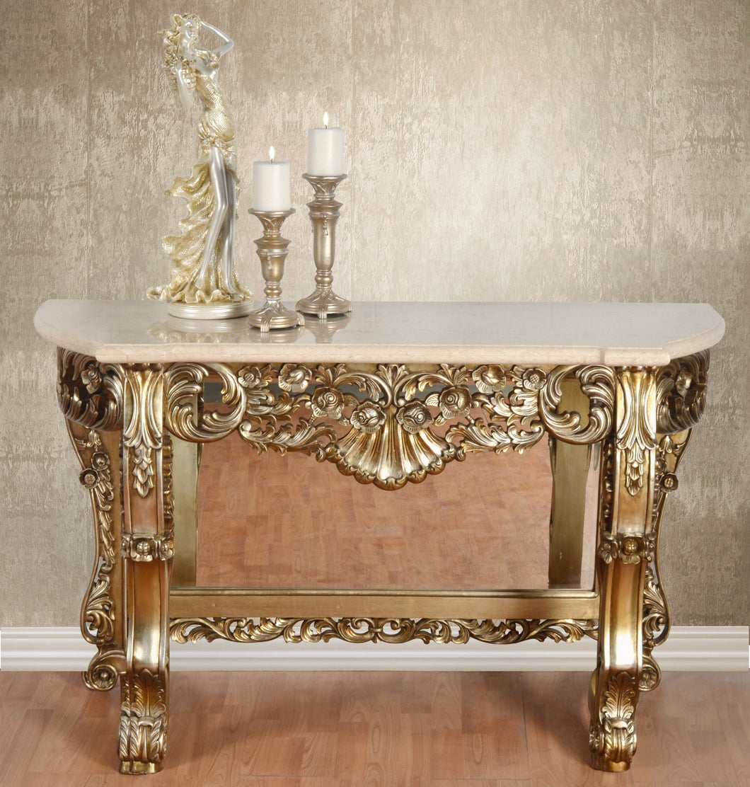 Gold Petticoat Cream Marble Top Console Table