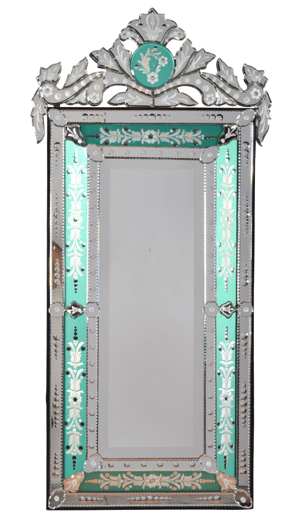 Striking Venetian Style Mirror With Seafoam Border 47.24