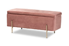 Load image into Gallery viewer, Baxton Studio Rockwell Contemporary Glam and Luxe Blush Pink Velvet Fabric Upholstered and Gold Finished Metal Storage Bench
