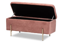 Load image into Gallery viewer, Baxton Studio Rockwell Contemporary Glam and Luxe Blush Pink Velvet Fabric Upholstered and Gold Finished Metal Storage Bench
