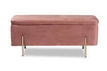 Load image into Gallery viewer, Baxton Studio Rockwell Contemporary Glam and Luxe Blush Pink Velvet Fabric Upholstered and Gold Finished Metal Storage Bench
