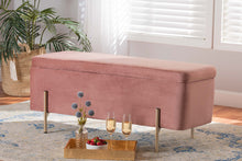 Load image into Gallery viewer, Baxton Studio Rockwell Contemporary Glam and Luxe Blush Pink Velvet Fabric Upholstered and Gold Finished Metal Storage Bench
