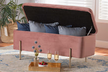 Load image into Gallery viewer, Baxton Studio Rockwell Contemporary Glam and Luxe Blush Pink Velvet Fabric Upholstered and Gold Finished Metal Storage Bench
