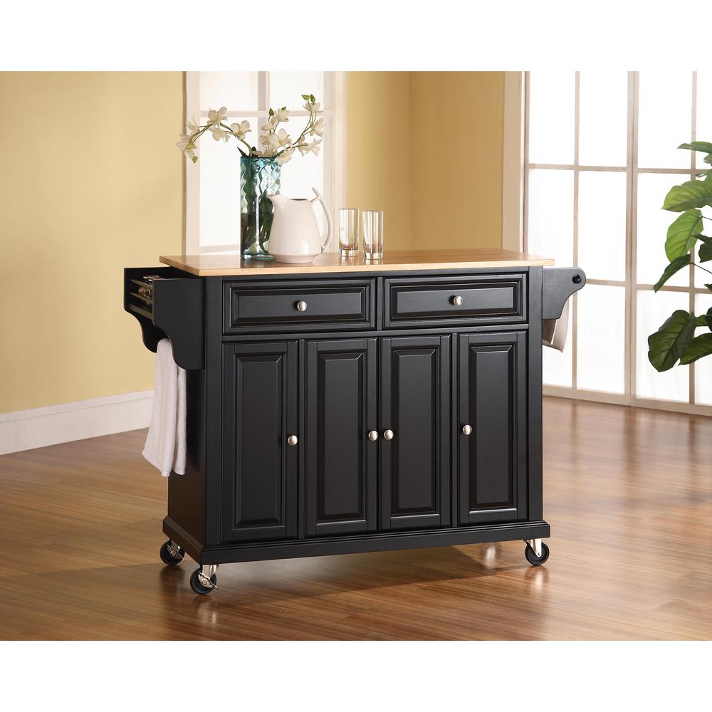 Full Size Wood Top Kitchen Cart Black/Natural