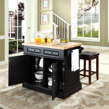 Load image into Gallery viewer, Oxford Kitchen Island W/Square Seat Stools Black - Kitchen Island, 2 Counter Height Bar Stools
