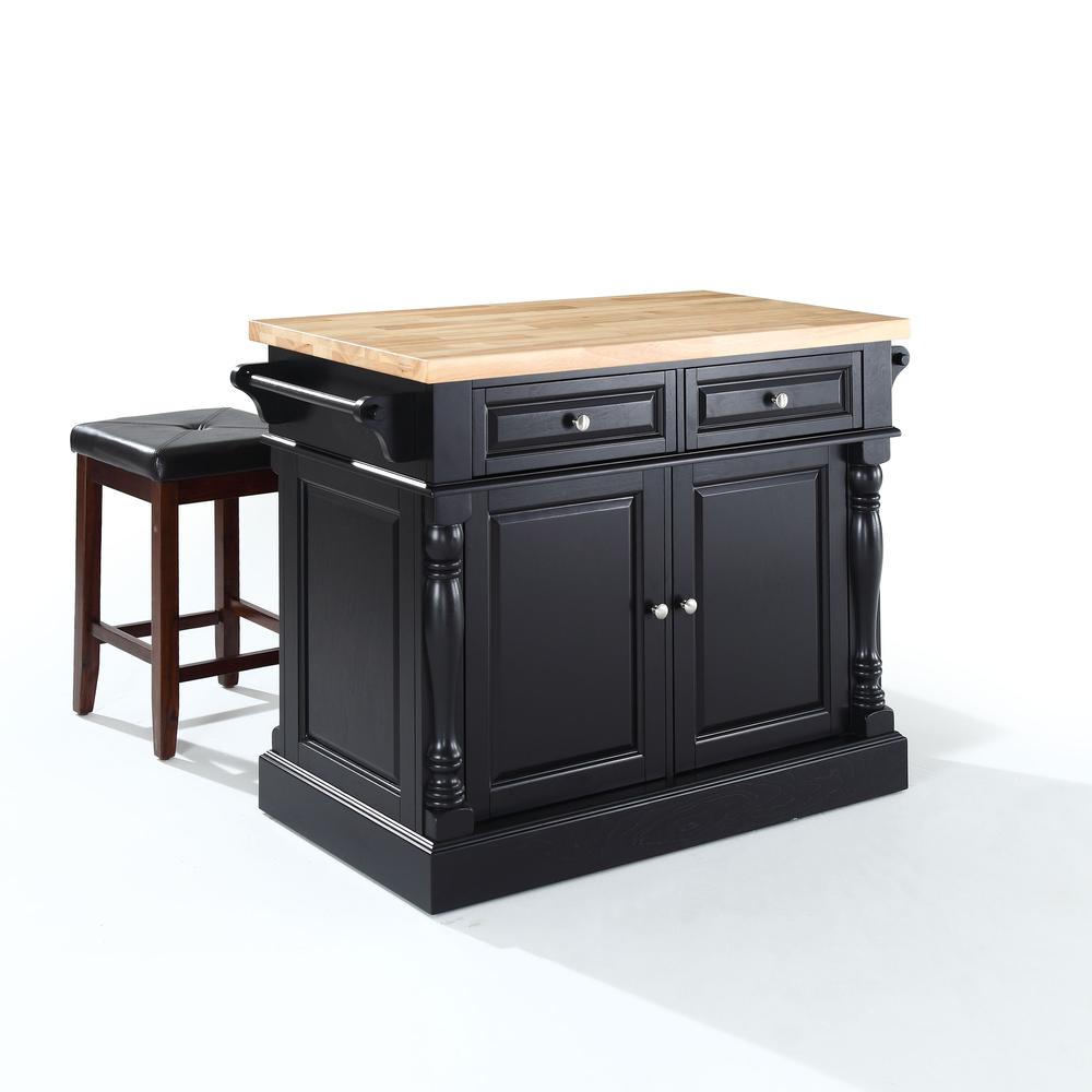 Oxford Kitchen Island W/Square Seat Stools Black - Kitchen Island, 2 Counter Height Bar Stools