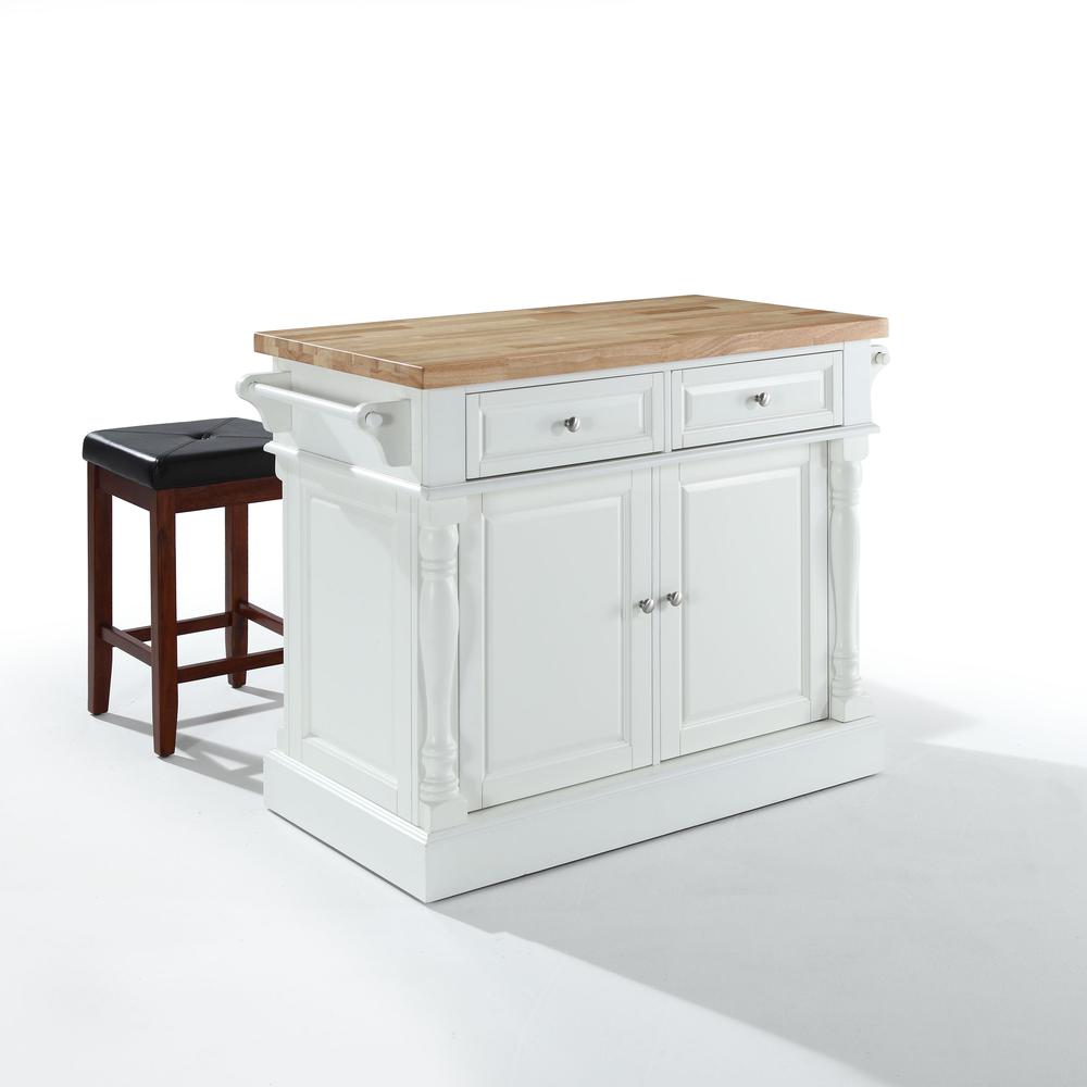 Oxford Kitchen Island W/Square Seat Stools White - Kitchen Island, 2 Counter Height Bar Stools