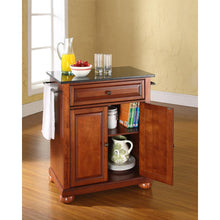 Load image into Gallery viewer, Alexandria Granite Top Portable Kitchen Island/Cart Cherry/Black
