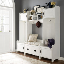 Load image into Gallery viewer, Fremont 4Pc Entryway Set Distressed White - Bench, Shelf, 2 Hall Trees
