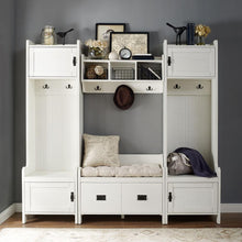 Load image into Gallery viewer, Fremont 4Pc Entryway Set Distressed White - Bench, Shelf, 2 Hall Trees
