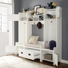 Load image into Gallery viewer, Fremont 4Pc Entryway Set Distressed White - Bench, Shelf, 2 Hall Trees
