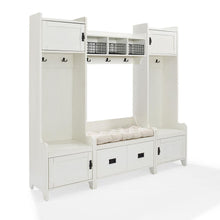 Load image into Gallery viewer, Fremont 4Pc Entryway Set Distressed White - Bench, Shelf, 2 Hall Trees
