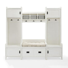 Load image into Gallery viewer, Fremont 4Pc Entryway Set Distressed White - Bench, Shelf, 2 Hall Trees
