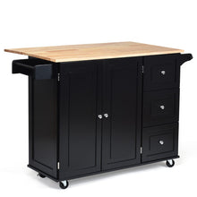 Load image into Gallery viewer, Kitchen Island Trolley Cart Wood with Drop-Leaf Tabletop and Storage Cabinet-Black
