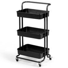 Load image into Gallery viewer, 3-Tier Utility Cart Storage Rolling Cart with Casters-Black
